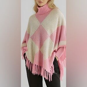 Handmade crochet bohemian Turtleneck poncho M-L